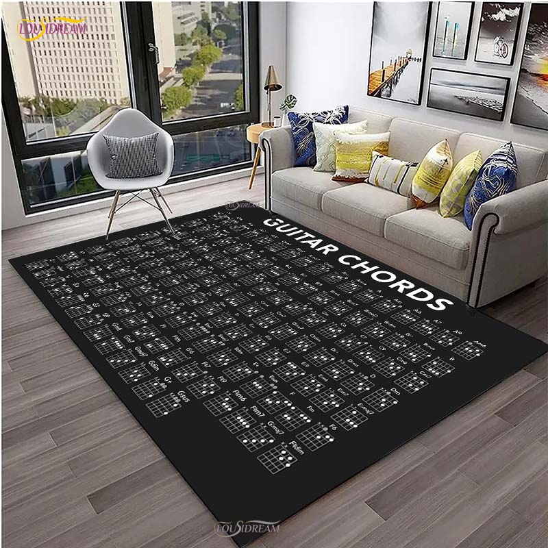 Muziek Basis Gitaar Akkoord Theorie Grafiek Piano Tapijt voor Woonkamer Slaapkamer Vloerkleden Keuken Antislip Vloermat Alfombra Verjaardagscadeau