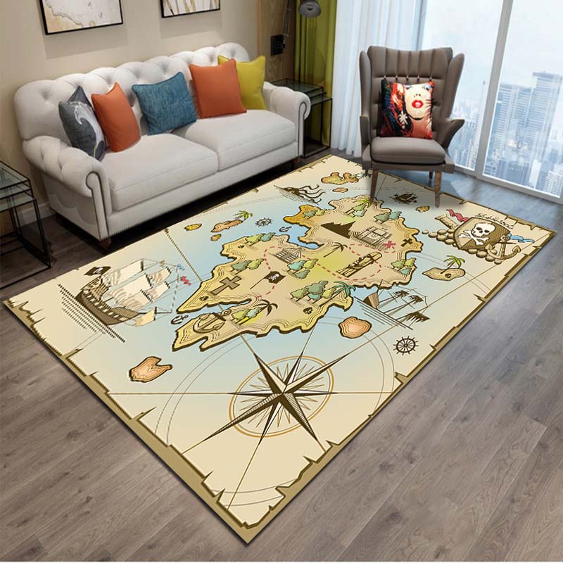 15 Sizes Antique Pirate Treasure Map Carpet Rug for Bedroom Living Room Boho Decor Children's Crawling Mat College Dorm Decor