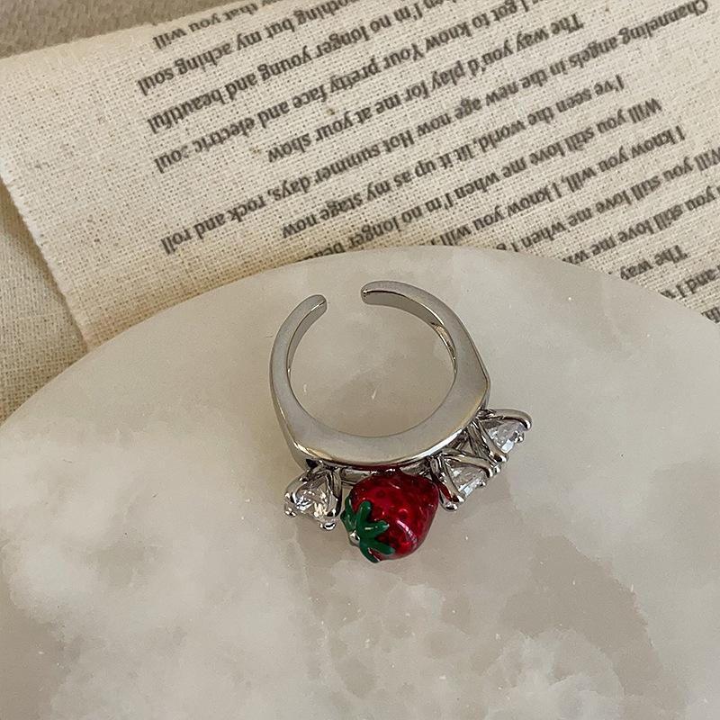 

Сладкое и нежное масляное клубничное циркониевое открытое кольцо женское нишевое нежное модное индивидуальное универсальное кольцо
