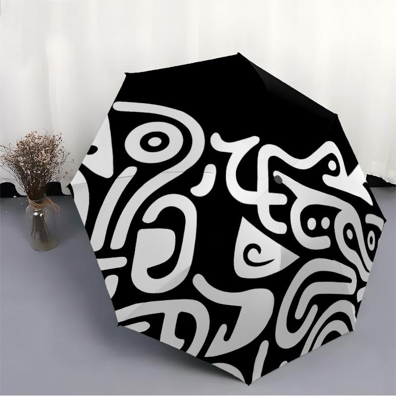1pc Abstract Art Automatic Folding Umbrella Portable Collapsible 8-Rib Umbrella for All Seasons, Casual Outdoor Accessory, B11