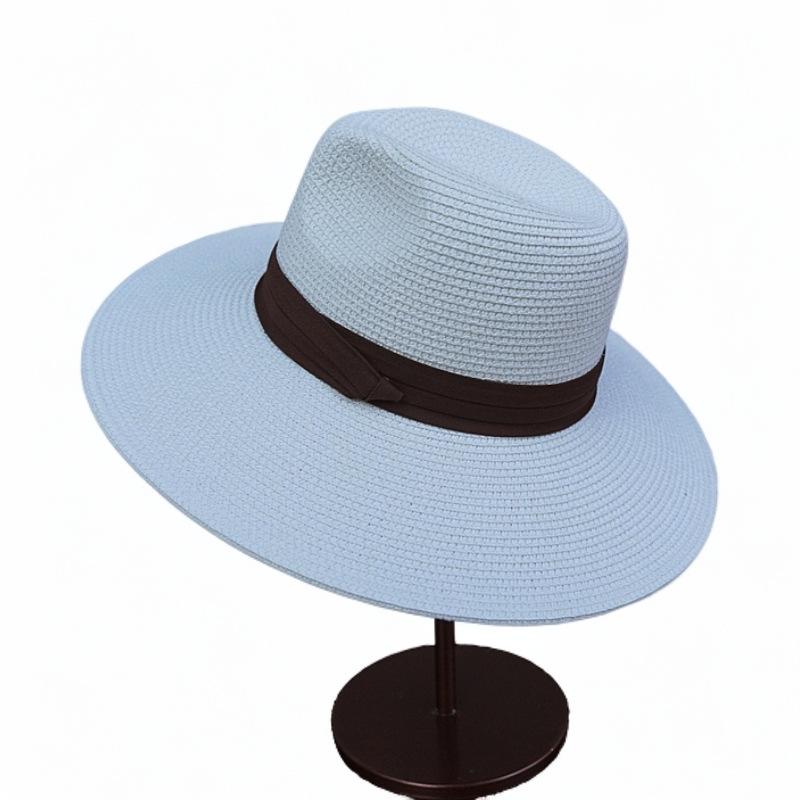 French Summer Women'S Black White Panama Vacation Big Straw Hat Shading Sun Protection Tourism Beach Sun Jazz Hat