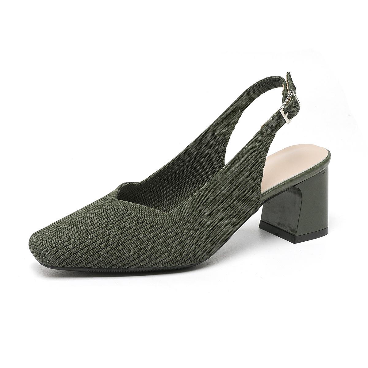 

Туфли с открытой пяткой для женщин с квадратным носком, удобные трикотажные туфли для работы, прогулок, офиса, туфли-лодочки на толстом каблуке, женские нескользящие туфли на низком каблуке для свадьбы, нарядные туфли 42