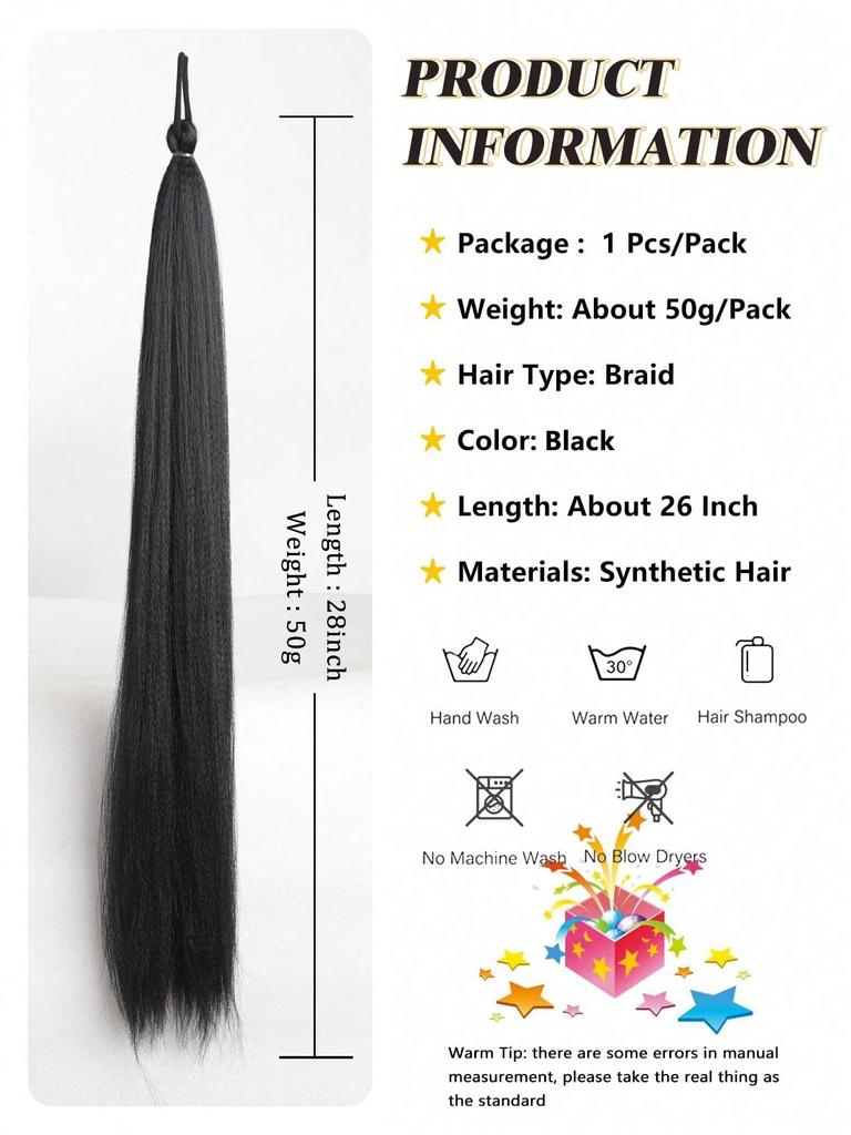 Synthetic Ponytail 1 Pack Braid Extension, Full of  Color Ponytail Extension, with Elastic Tie Straight Tube Sleek Wrap Extension Hair