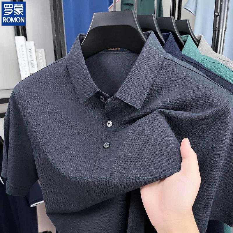 ROMON Men's 10% Silk Blend Casual Polo T-shirt