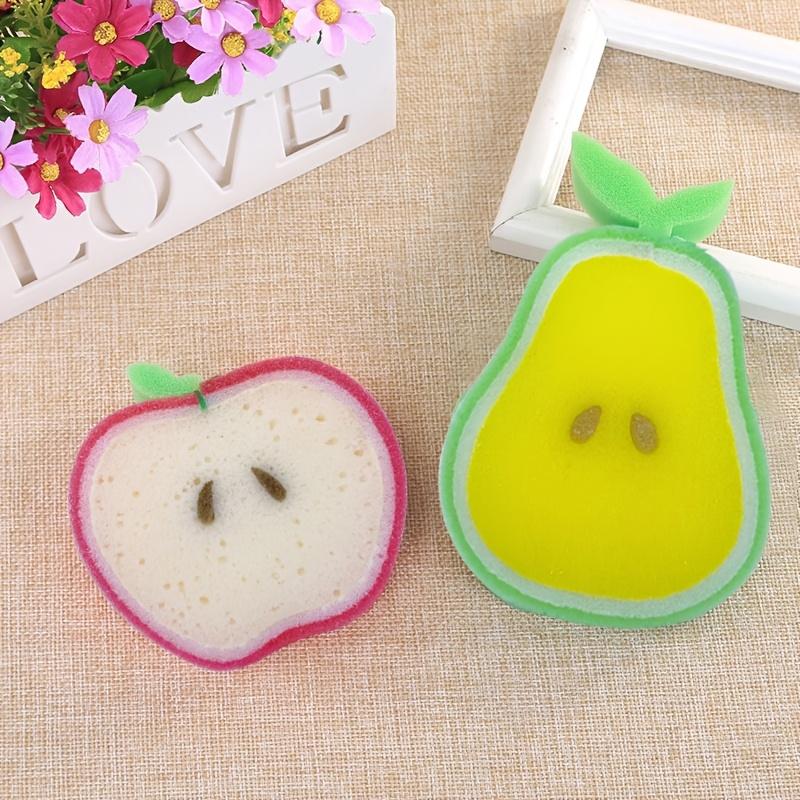 4pcs Creative Fruit-Shaped Thickened Sponge Scrubbers Powerful Stain Removal, Multi Use Kitchen and Bathroom Cleaning Pads,Bathroom Cleaning Tools