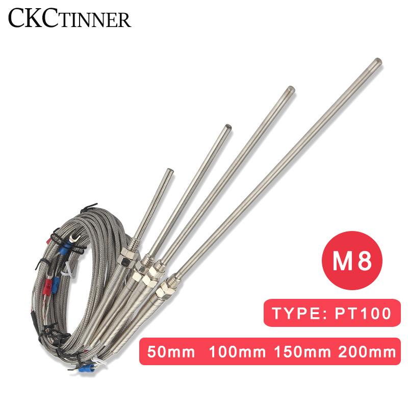 Thermocouple M8 PT100 Type 1m 2m 3m 4m 5m Temperature Sensor 50mm 150mm 100mm 200mm Probe Screw Thread Cable -200-600 Degrees