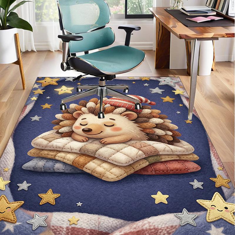 Autumnal Hedgehog Family Office Rug Chair Mat, Entryway Carpet, Suitable for Front Door, Bedroom, Living Room, Desk, Holiday Gift