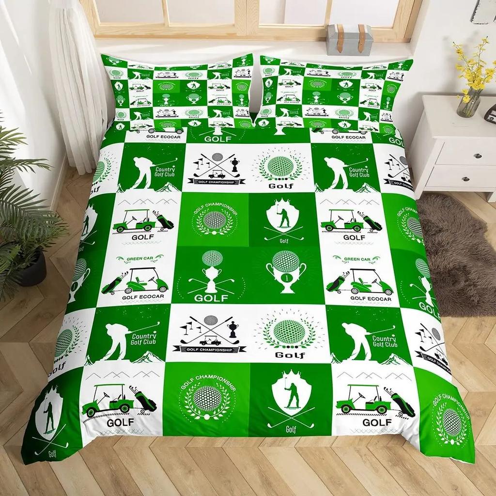 Golf Print Duvet Set Three-Piece Sports Game Theme Bedding Set