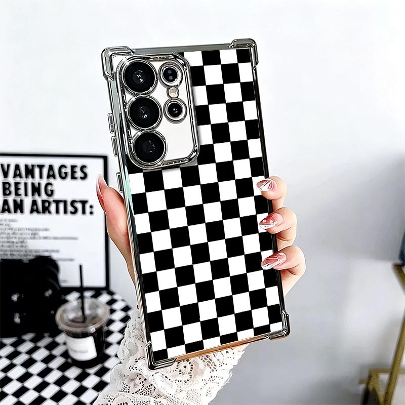 Retro Classic Chess Board Grid Soft Phone Case For Samsung Galaxy S26 Ultra S25 Edge S24 FE S23 Plus S22 S21 + S20 Plating Anti-
