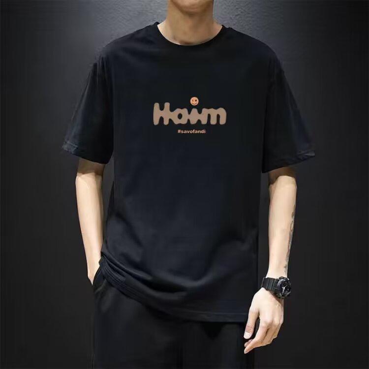 Sommer Schwer Hochwertig Locker Kurzärmlig Eisiges T-Shirt Herren Freizeit Oberteile Buchstabendruck