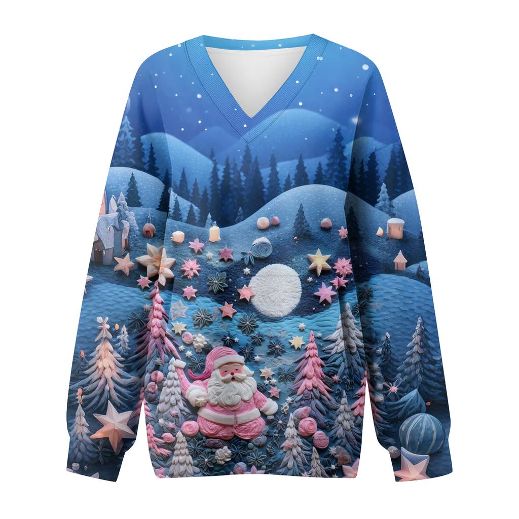 Women's Casual And Fashionable Christmas Print Long-Sleeved Top