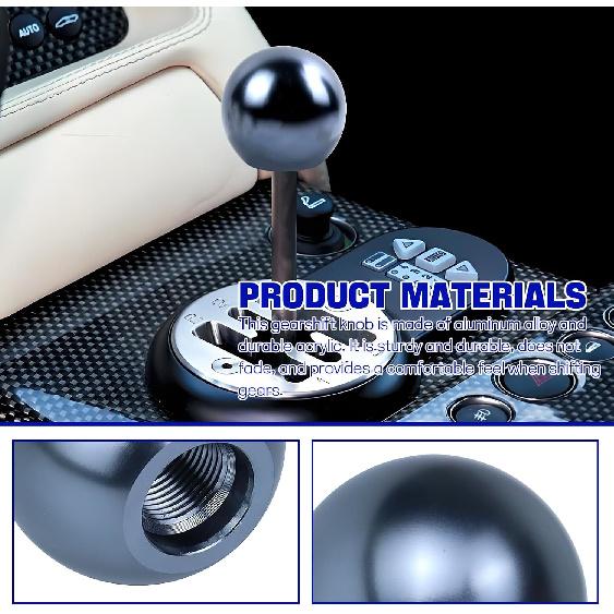 Round Ball Shift Knob, Aluminum Alloy Car Gear Shift Knob, Stick Shifter Knobs Head, Universal Shifter Knobs with 3 Adapters (M8, M10, M12), Fits
