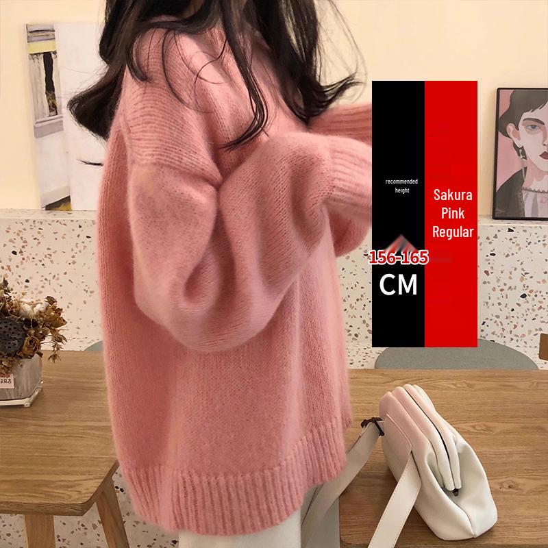 Mléčně žlutý mohérový volný pletený svetr - Dámský jarní/letní petite líný styl, silný kulatý výstřih, pulovr