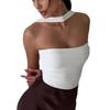 American off-the-shoulder backless sexy hottie slim-fit short off-the-button women's top solid color anti-neck sling vest