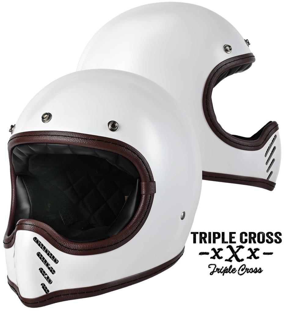 RIDEZ VMX PSC SG Full Face Motorcycle Vintage Motocross TRIPLE CROSS Helmet, Off-Road, White, W-L