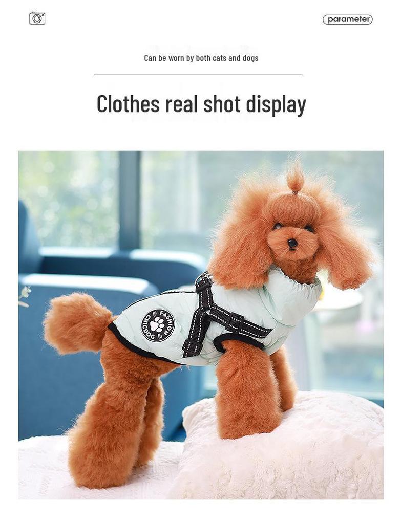 Cross-Border Traction Chest Winter Dog Coat: Thickened Cotton Puppy Vest for Snowy Days