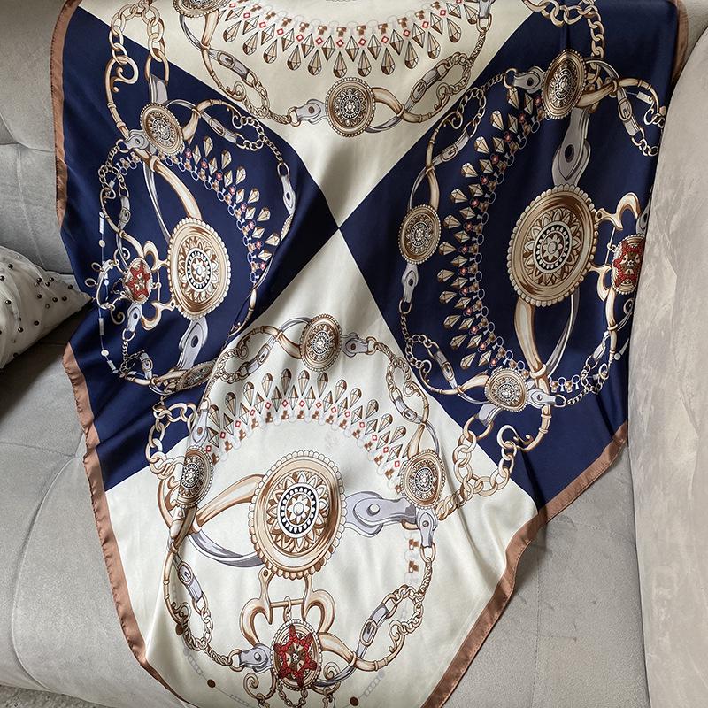 Silk-Feel 90x90 Women's Korean Style Spring/Summer Versatile Printed Square Scarf
