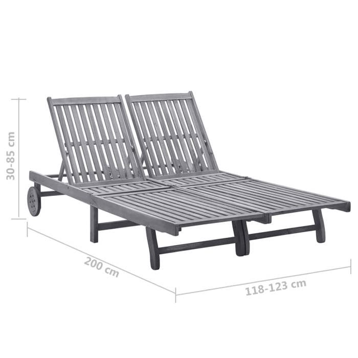 VidaXL Acacia Garden Chaise Lounge 2 Seater with Cushion Terrace Sunbed Patio Sun Lounger 3061402