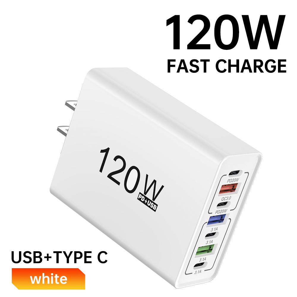 USB C Charger 120W Multi Ports Fast Charging Type C Phone Power Charger For iPhone Samsung Xiaomi  EU/US Plug Wall Charger