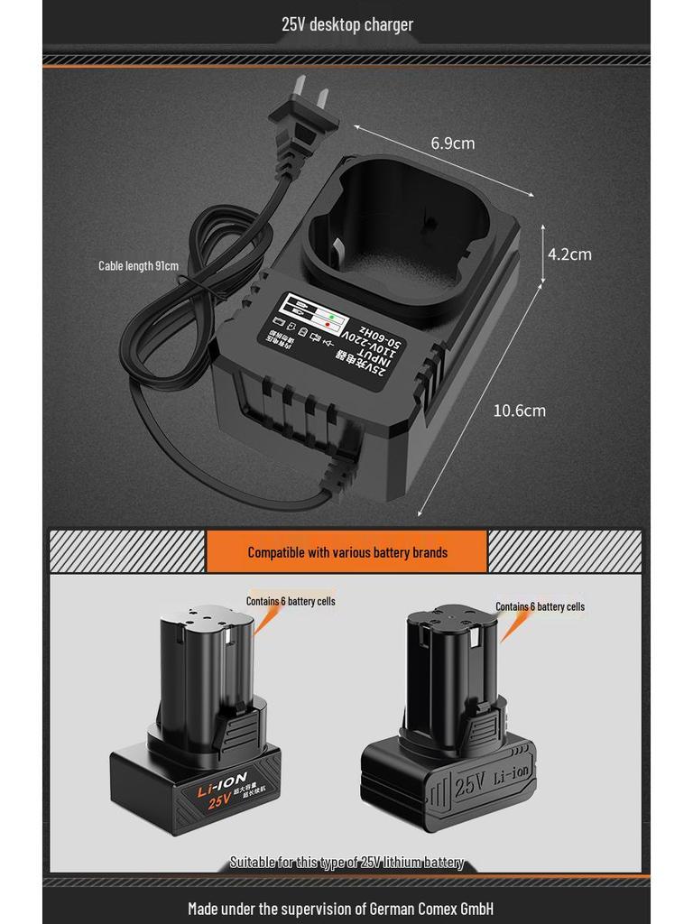 9P1E Cordless Lithium Drill & Hammer Set: Electric Wrench, Angle Grinder, Universal Charger (12V, 16.8V, 21V, 25V) with Accessories