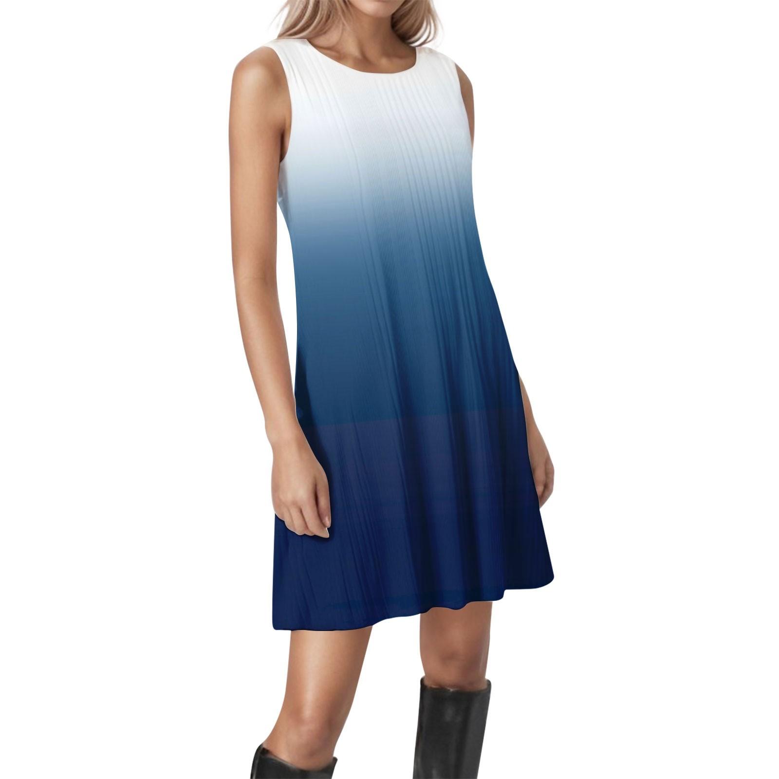 

Женские повседневные платья без рукавов с градиентным круглым вырезом XL светло-синий