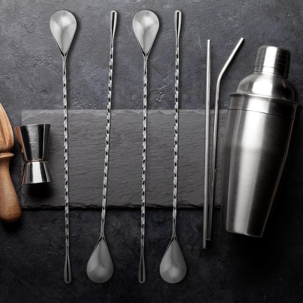 Zulay Premium 12 Inch Stainless Steel Cocktail Spoon - Long Attractive Spiral Design for Layering Drinks - Bar Spoon & Cocktail Mixing Spoon for