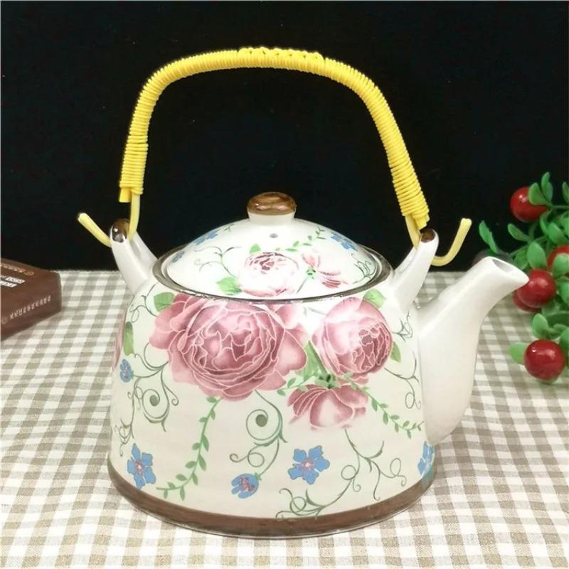 Ceainic din porțelan de uz casnic Oală din ceramică de mare capacitate cu apă rece Oală mare din porțelan, albastru și alb, cu mâner cu buclă