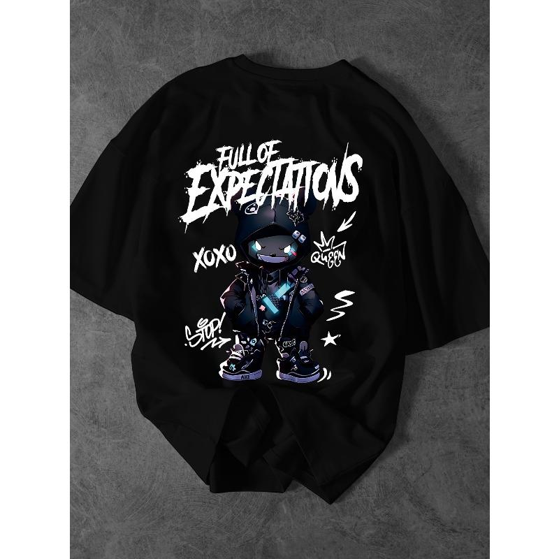 

Street Bear Print T-Shirt, Comfortable And Breathable with Slight Stretch, Y2K Street Style, Men S Short-Sleeve T-Shirt - Streetwear 4XL