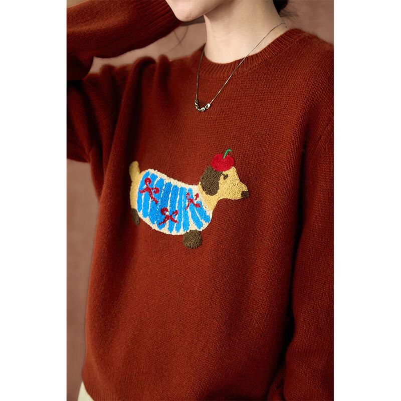 Women's 100% Merino Wool Dog Jacquard Sweater