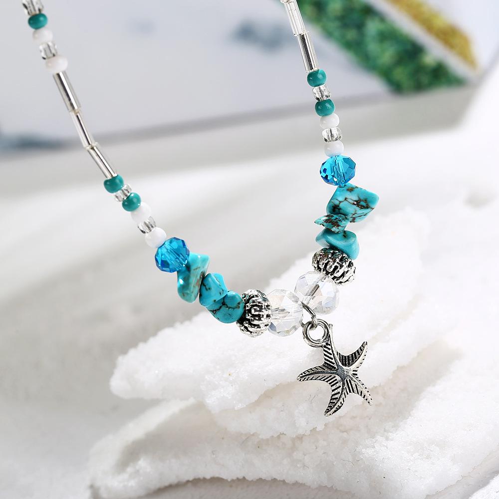 Vintage Starfish Pendant Anklets Stone Beads Ankle Women Summer Beach Handmade Bohemian Foot Chain travelling Souvenir Gifts