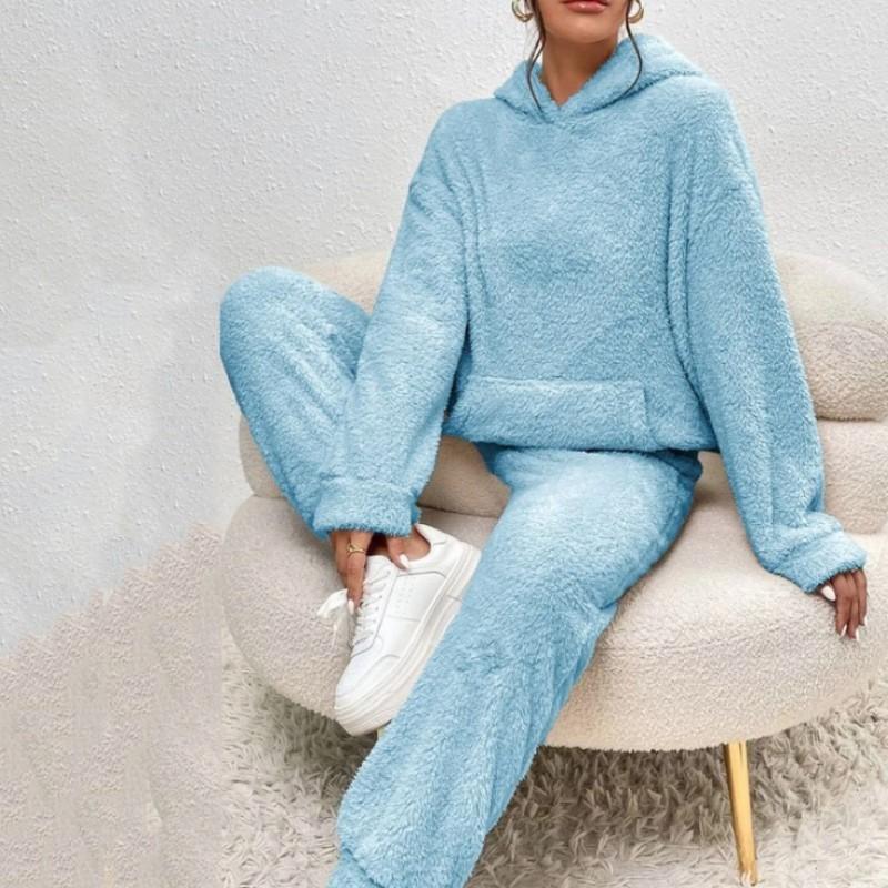 Women Autumn Winter Casual Hooded Sweatshirt + Leg Pants 2 Piece Set Warm Plus Size Trousers Suit Female Outfit