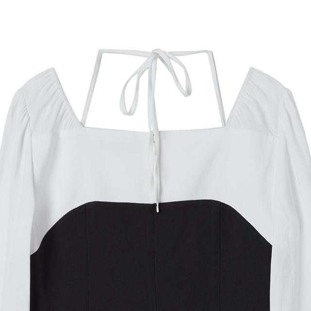Rap Square Neck Shirred Color Block Mini Dress Ar1Wo364