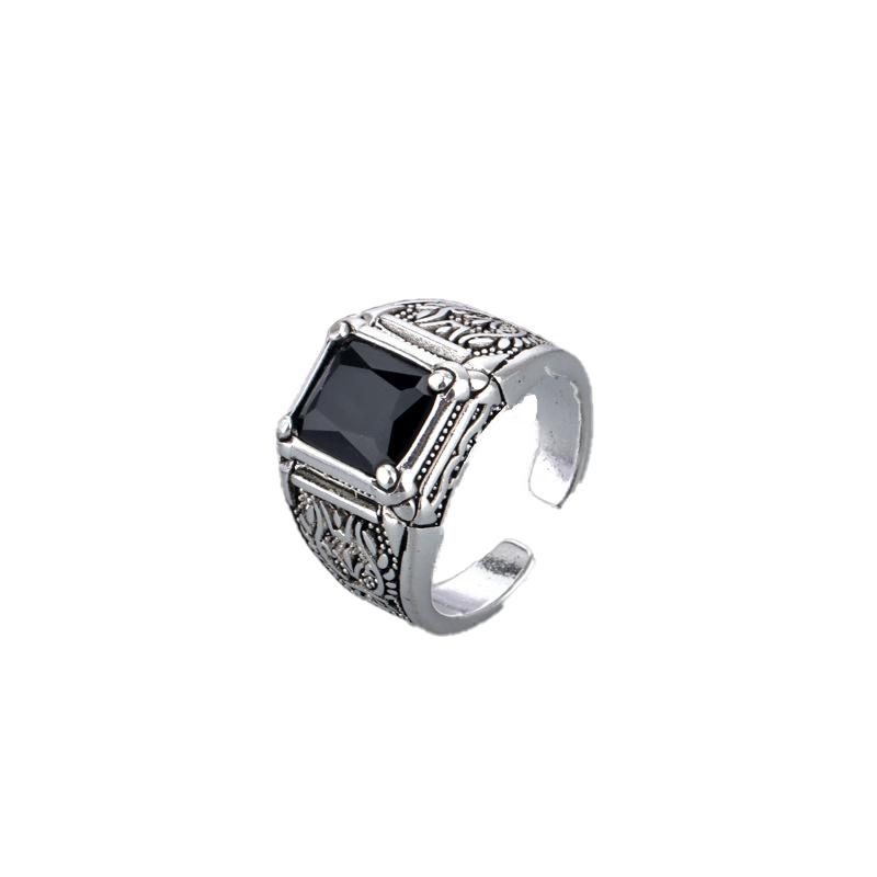 Simple New Retro Personalized Fashion Black Crystal Men's Ring Creative Trend Niche Finger Ring Street Men Party GiftAccessories
