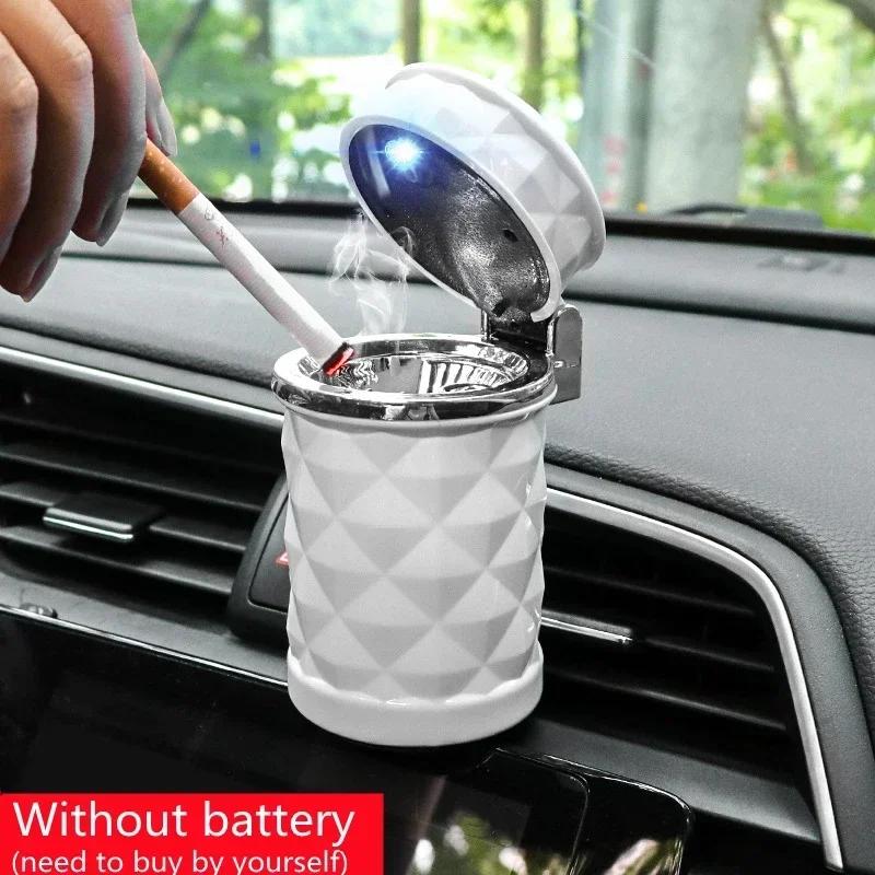 LED Light Alloy Ashtray Aluminum Cup Smokeless Car Ashtray Flame Retardant Auto Parts Car Portable Universal Ashtray Belt
