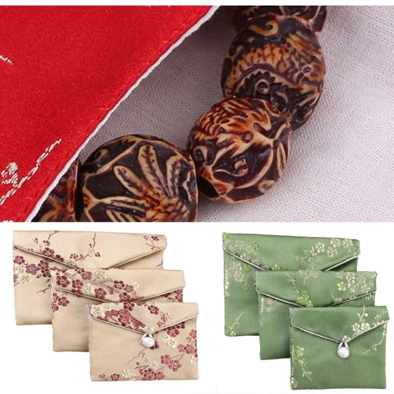 Antique Styles Brocade Jewelry Storage Pouch Portable with Closure for Earring and Rings Organization Secure Keeping