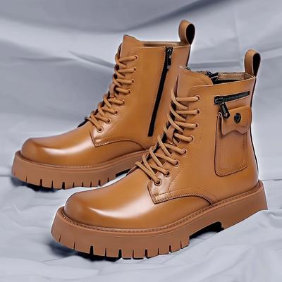 Hochwertige Herren Herbst Winter Kurzstiefel 2025 neue Mode Reißverschluss Seitentasche Design Leder rutschfest Schnürschuhe Herren Plateauschuhe