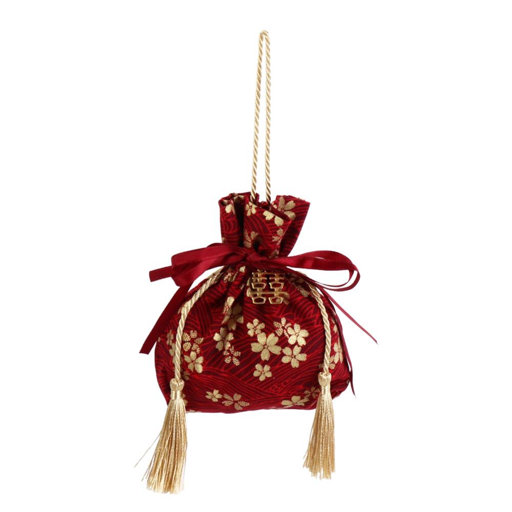 

Sakura Canvas Flower Drawstring Bag Pearl Pendant Stripe Wedding Candy Bag Korean Style Satin Bow Bowknot Floral Tassel Handbag