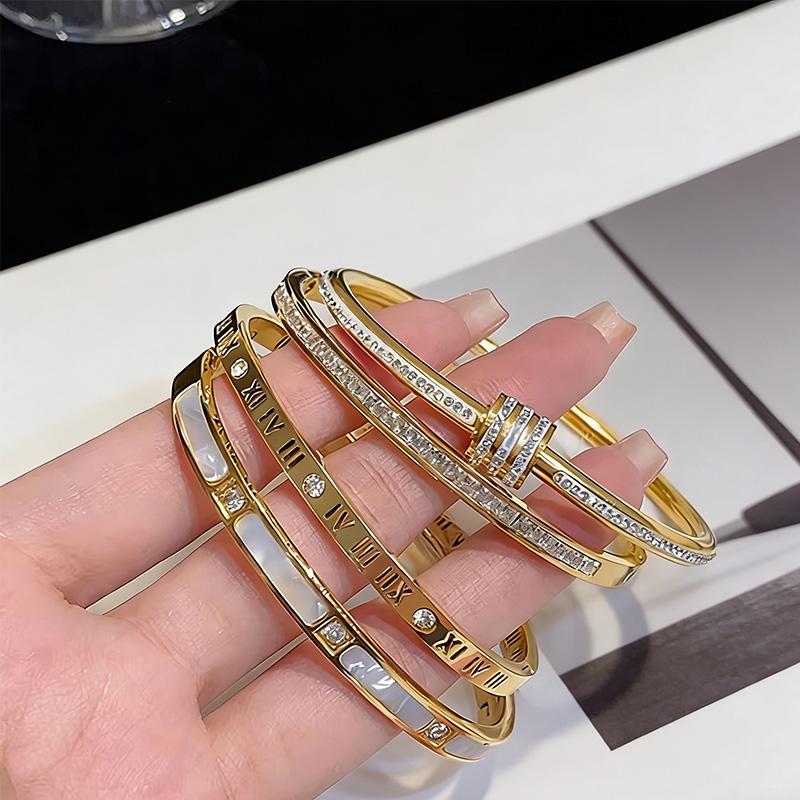 Trendy Stackable Gold Plated Bangles for Women Stainless Steel CZ Crystal Bracelet Luxury Fashion Accessories Mother's Day Gift