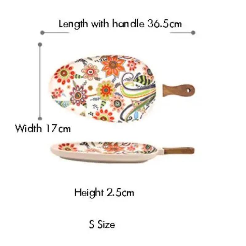 Farfurii de Salată Ceramice cu Mâner, Farfurii de Cină din Porțelan, Farfurie de Servire cu Model Floral Colorat pentru Deserturi, Sandvișuri, Feluri de Mâncare