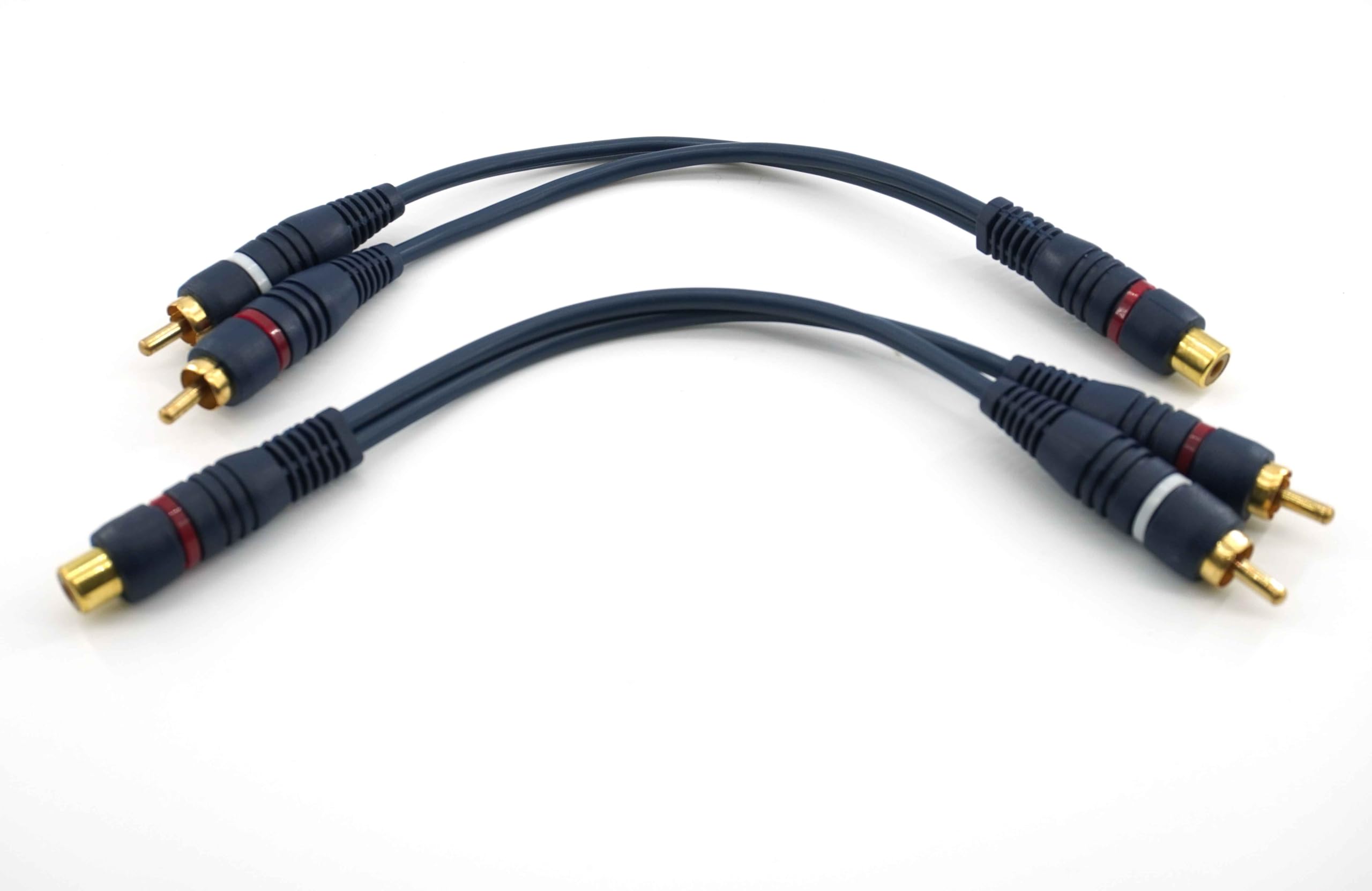 VECASDEN RCA Splitter 1 Female 2 RCA Audio Video Cable Splitter Dark Blue 2 Pack Male, Y-Splitter Adapter,