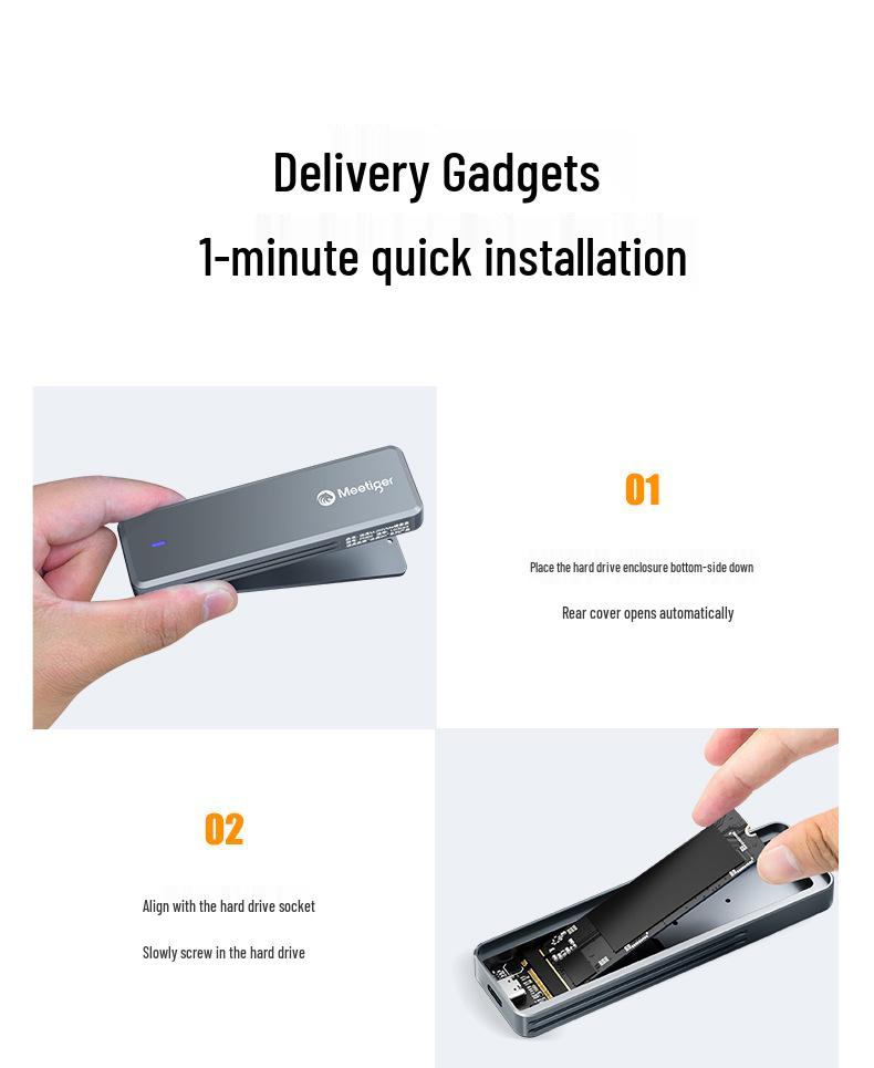 M.2 NVMe/SATA SSD Enclosure, CNC Aluminum Alloy [Non-Extruded]