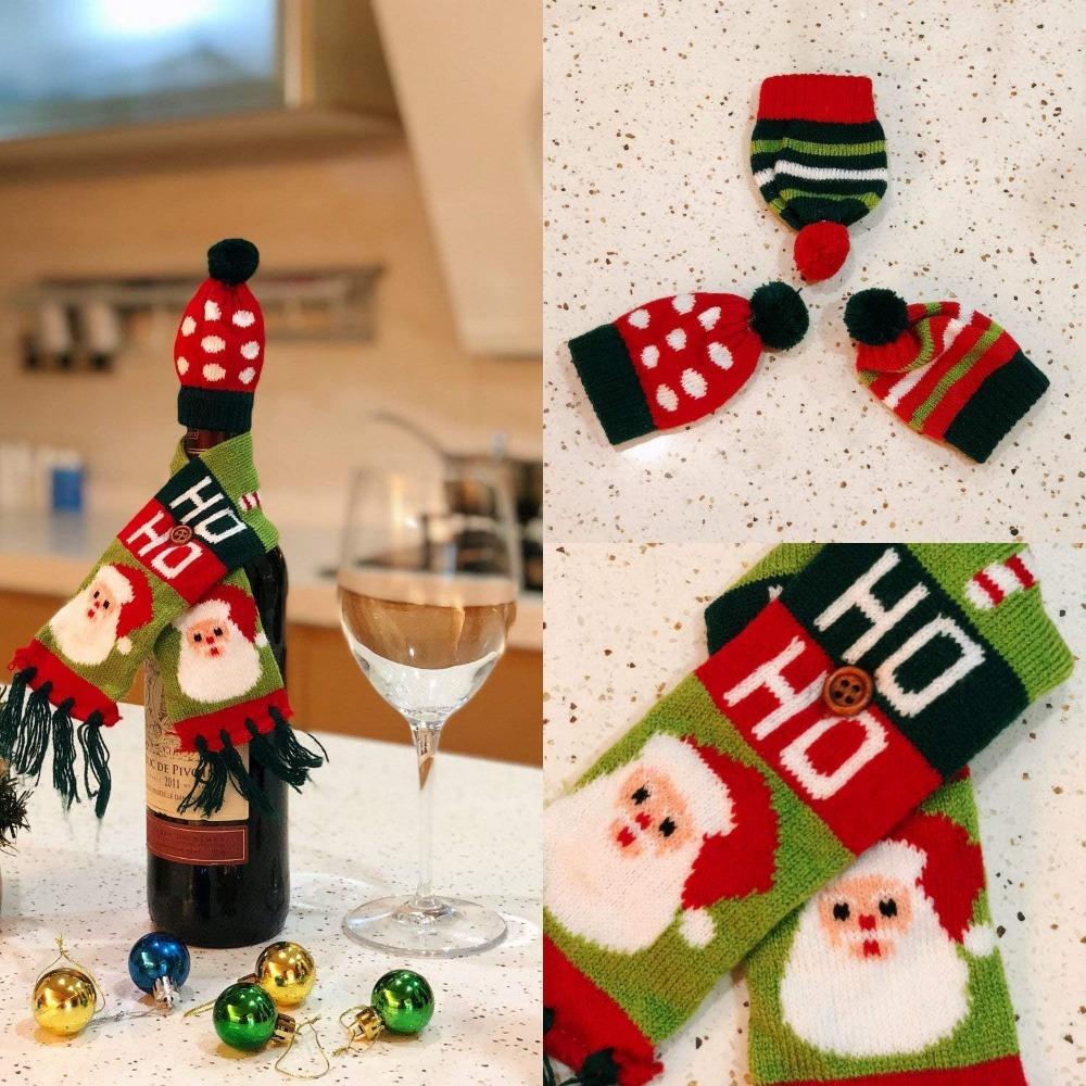 Christmas Wine Bottle Cover Mini Xmas Hat Santa Scarf Cute Wine Bottle Scarf Hat Decors for Christmas Party Table Decorations