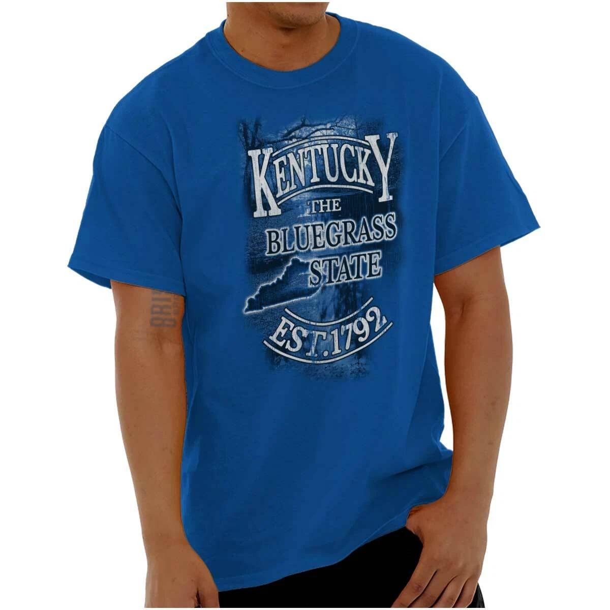 Kentucky Bluegrass State 1792 Map Tourist KY Adult Short Sleeve Crewneck Tee XXXL