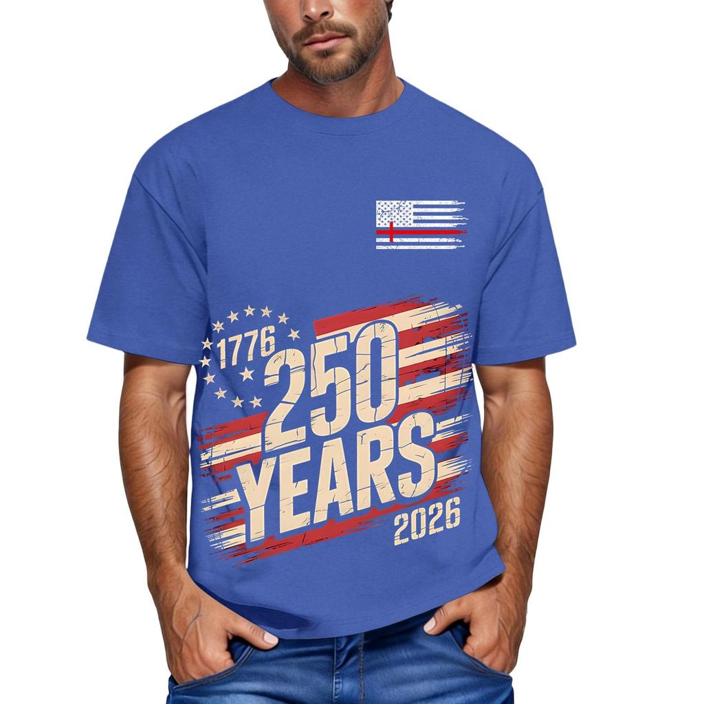 Men's Loose and Casual Flag Letter Print T-shirt Short-sleeved Top