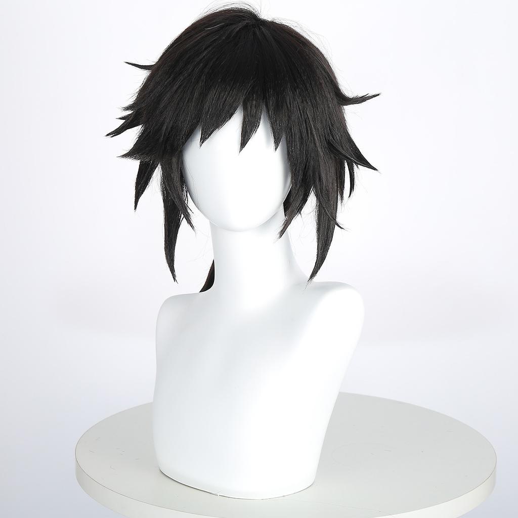 Anime Wig Tomioka Yoshiyuki High-temperature Silk Cosplay Natural Black Thick Fluffy Lightweight