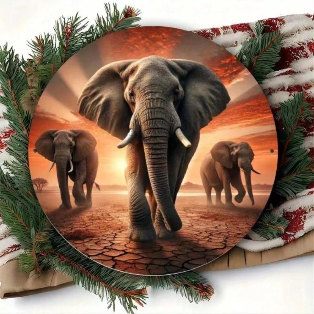 Metal Wall Art Sunset Elephant Print for Home Garden Cafe Bar Decor