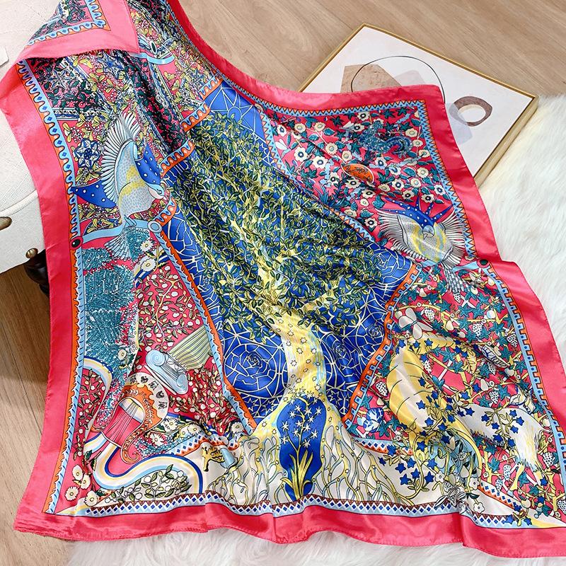 Silk Square Scarf Women Luxury Headscarf Print Shawls Female Hijab Hair Band Vintage Neckerchief Ladies Pashmina Bandana