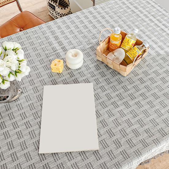 French Grid Tablecloth, Checkered Woven Table Cover for Dining Table, Rectangular Round Desk Mat for Coffee Table Nightstand, Home Decor