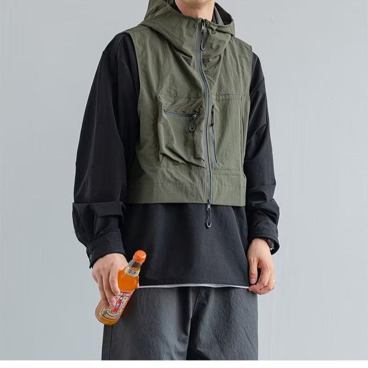 Vestă de lucru cu glugă pentru bărbați Japanese Cityboy - Design ușor, cu buzunare multiple pentru vară