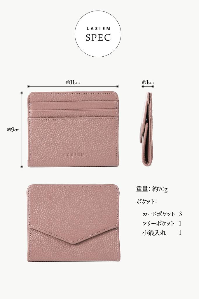 LASIEM Mini Wallet with Card Genuine Slim Coin Fragment Case Women's Case, Leather, Design, "With Purse," Compact, Lightweight, Anti-Skimming,
